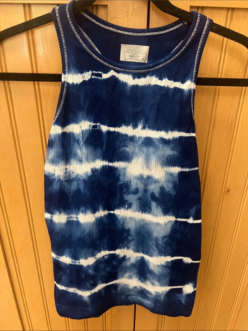 Athleta Navy and White Tie-Dye Ribbed Tank